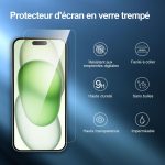 Protection d'écran Verre trempé iPhone 16 Plus / iPhone 15 Plus - PT03